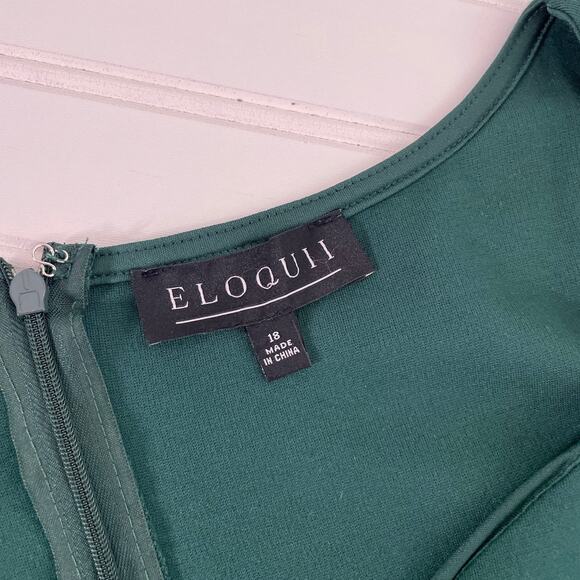 ELOQUII Women’s Green Sweetheart Neck Ruffle Hem Midi Dress Plus Size 18 - Picture 6 of 7